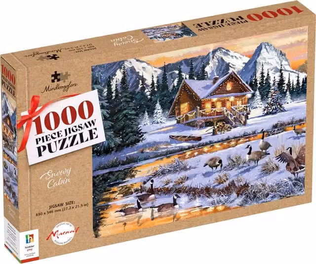 Mindbogglers 1000 Piece Snowy Cabin Richard Macneil Jigsaw Puzzle in White and Multicolour