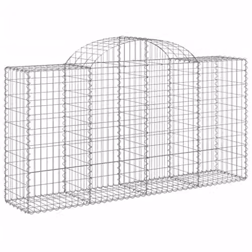 vidaXL Set of 3 Arched Gabion Baskets in Galvanised Steel, Silver and Red, W: 200 cm, D: 50 cm, H: 100/120 cm