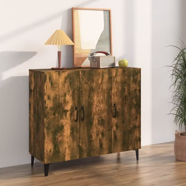 Berkfield Home Smoked Oak Sideboard in Brown, W/D/H: 90 x 34 x 80 cm