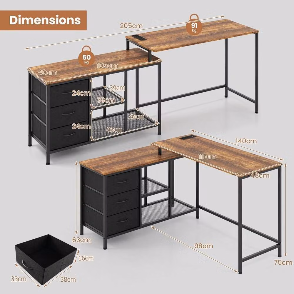 FORGEVIO L-Shaped Corner Computer Desk in Brown with Metal and Wood Finish – 2