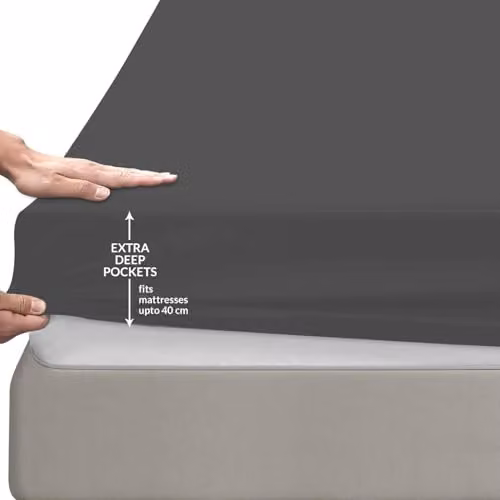 Pamposh Grey Brushed Microfibre Extra Deep Fitted Sheet, W/D/H: 200 x 200 x 40 cm – 2