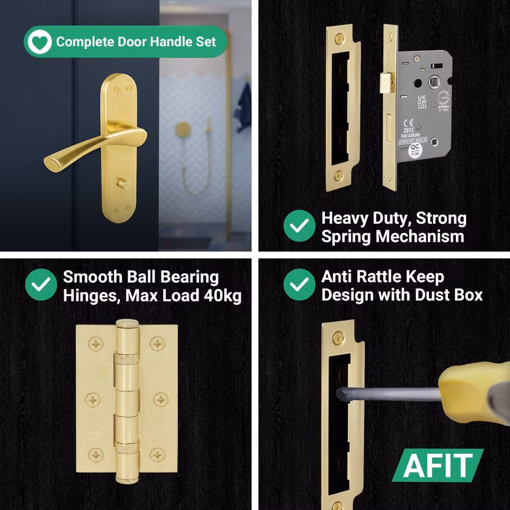 AFIT Satin Brass Twist Bathroom Handle and WC Lock Hinges Set in Gold, 1 Pair – 2