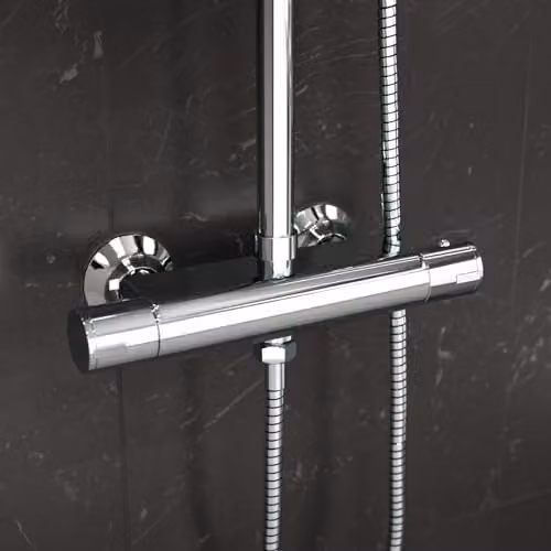 Nes Home Exposed Thermostatic Mixer Shower Set with Overhead Shower and Handheld Shower in Matte Black and Chrome – 3