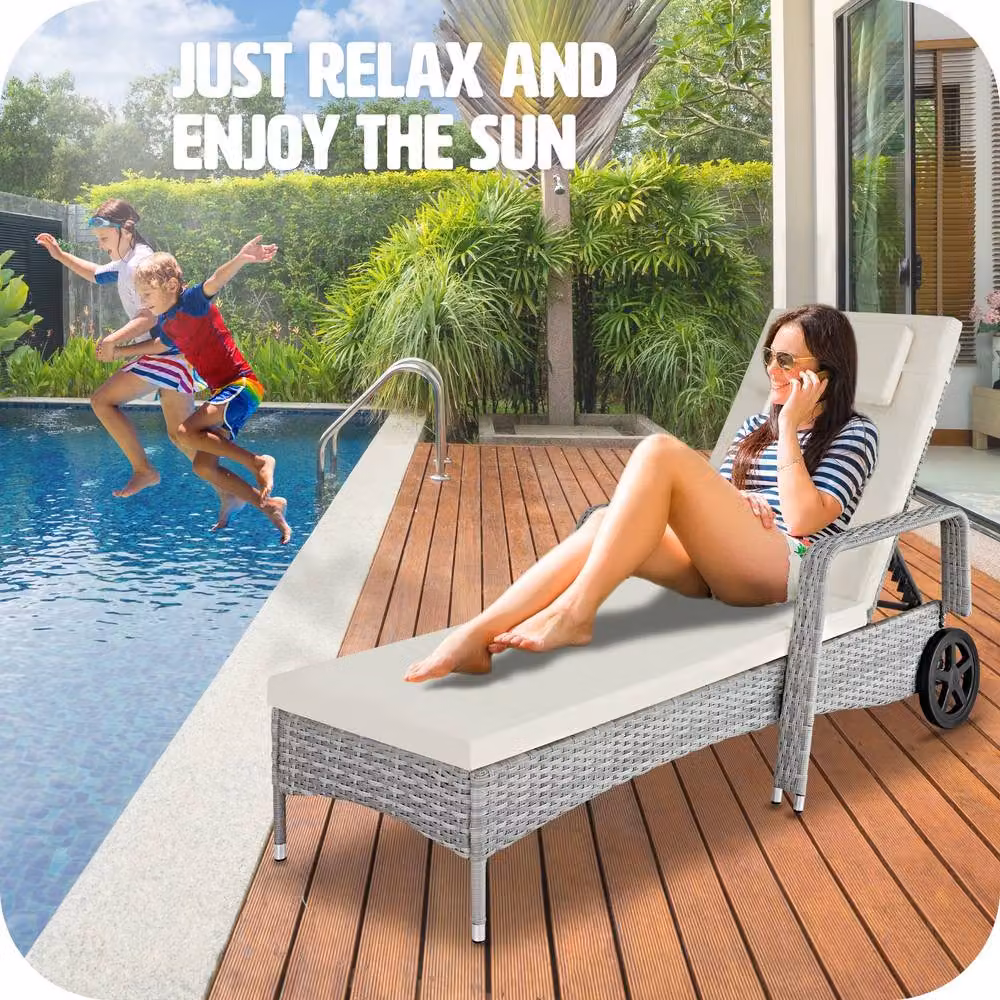 tectake Cassis Sun Lounger in Grey with Weatherproof Cushions and Adjustable Headrest – 4
