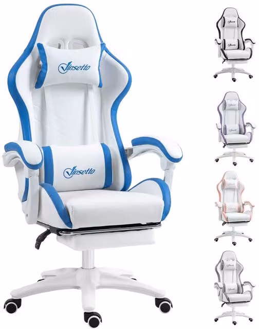 Rolipo Multicolour and White PU Leather Gaming Chair with 135 Degree Recline, Footrest, Headrest and Armrests