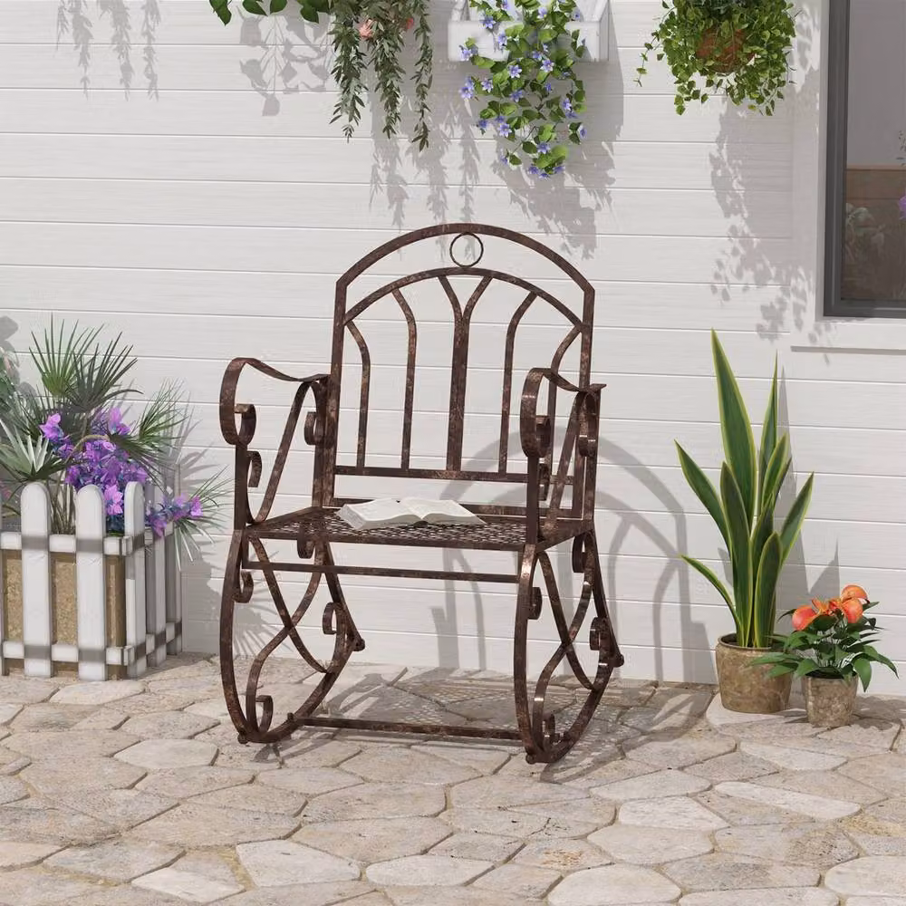 Kelvenix Vintage Style Metal Outdoor Rocking Chair in Brown – 3