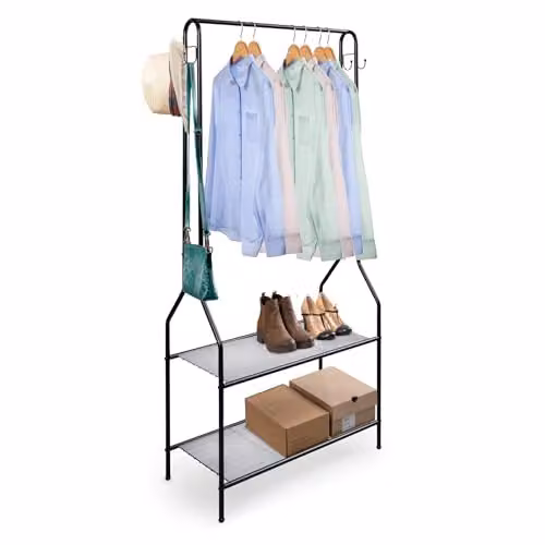 House of Home Heavy Duty Metal Clothes Rail in Matt Black, H: 150 cm, W: 120 cm, D: 45 cm
