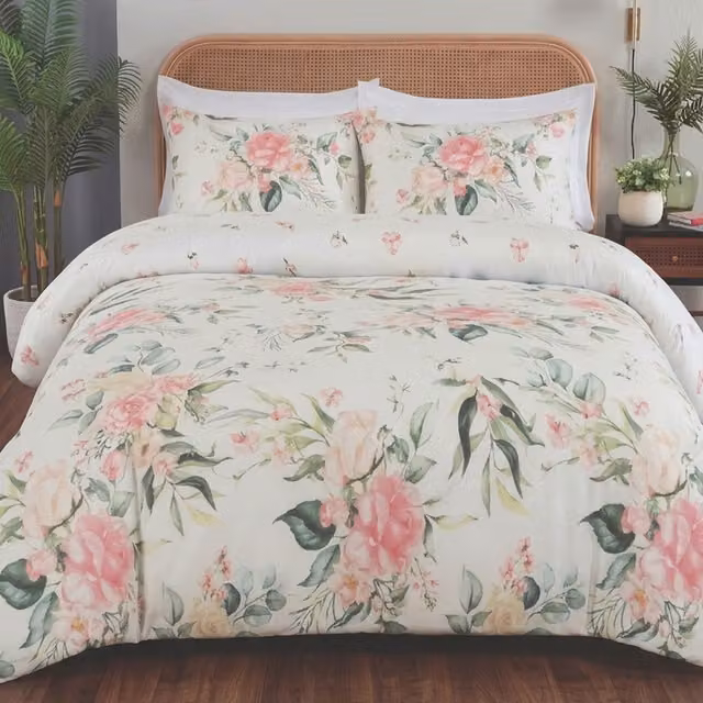 Rapport Home Reversible Floral Microfibre Duvet Cover, Fitted Sheet and Pillowcase Set, Multicolour, 140 x 200 cm