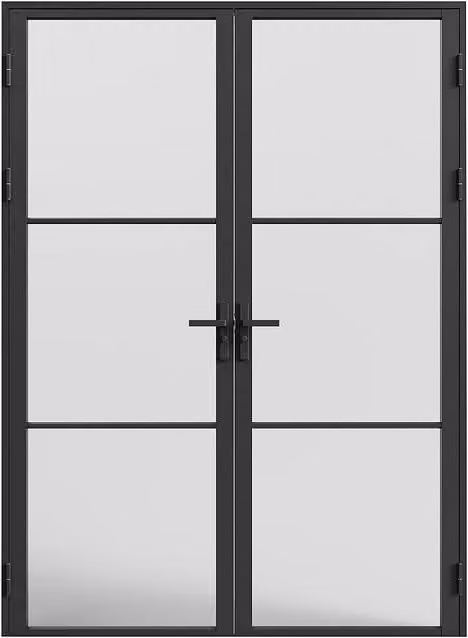 Vente-unique Reversible Double Door Swing Block in Black Aluminium and Frosted Glass, H: 204 cm