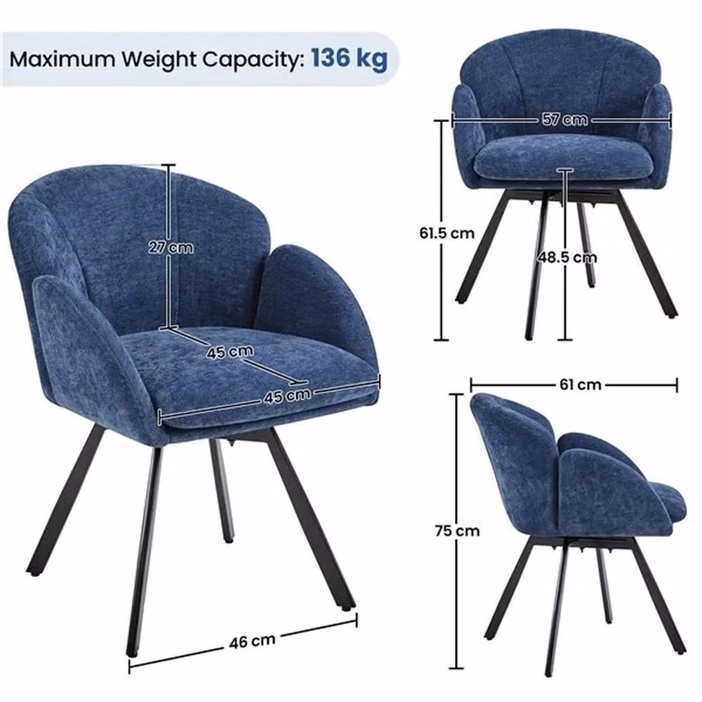 KORVIXA Blue Chenille Swivel Tub Chair for Living Room or Bedroom, W/D/H: 100 x 100 x 75 cm – 2
