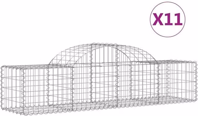 Berkfield Home Arched Gabion Baskets, 11 Piece Set, Silver Galvanised Steel, W: 200 cm, D: 50 cm, H: 40-60 cm