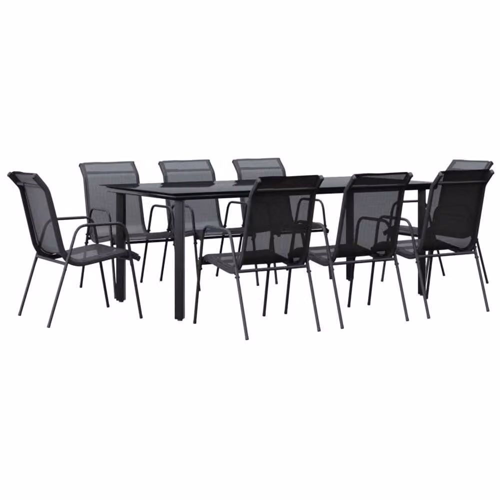 Berkfield Home 9 Piece Garden Dining Set in Black Steel and Textilene – 2