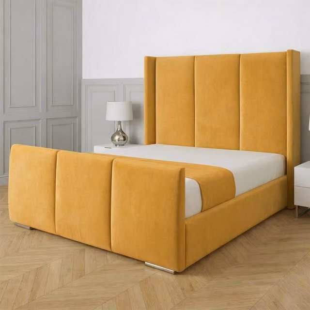 Living Comfort Bedz Westbury Plush Velvet Upholstered Bed with Slatted Base and 48 Inch Headboard in Mustard Yellow, Size: Single (90 x 190 cm)