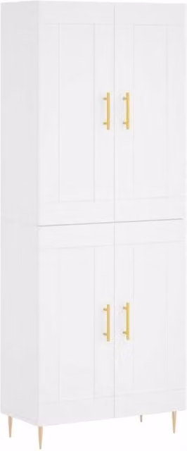 Berkfield Home Modern White Highboard with Hinged Doors and Internal Shelves, W/D/H: 69.5 x 34 x 180 cm