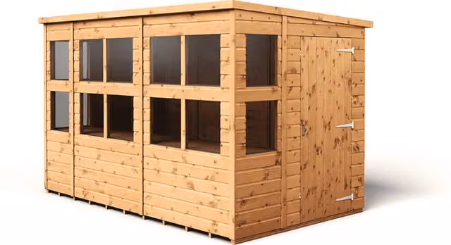 Empire Sheds Empire 10x6 Pent Potting Shed with Single Door and Windows in Brown