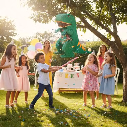 Fax Potato Rex the Dinosaur Pinata Set with Pink Stick and Blindfold, W40 x D13 x H55 cm – 4