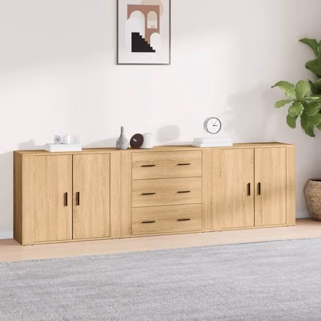 Berkfield Home 3-Piece Sonoma Oak Sideboard Set in Brown Engineered Wood