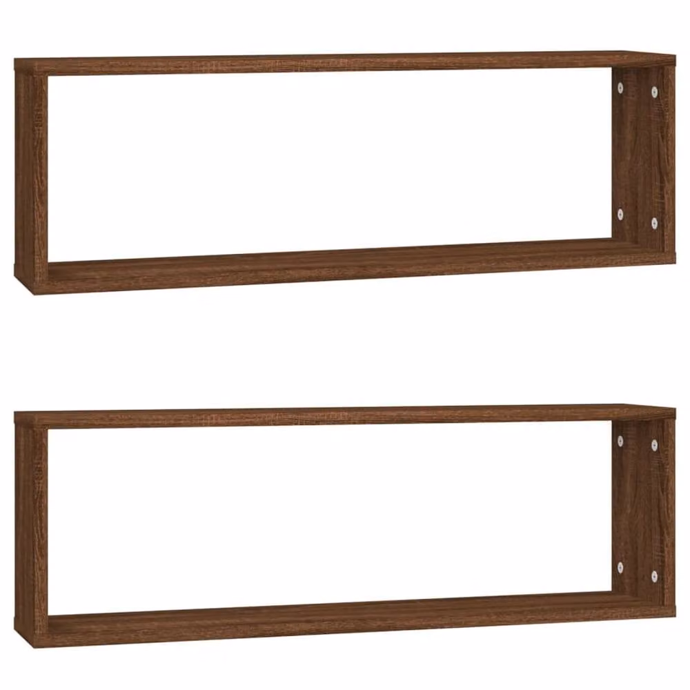 Berkfield Home Wall Mounted Cube Shelves, 2 Piece Set, Brown Oak, W: 80 cm, D: 26.5 cm, H: 15 cm – 3