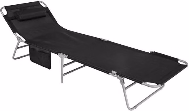 SoBuy Foldable Outdoor Lounge Chair in Black with Textilene Fabric and Powder Coated Steel Frame