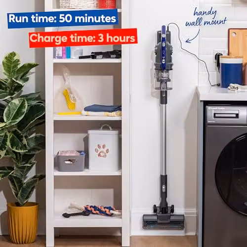 Russell Hobbs RHHS4101 Glide Pro Plus 2-in-1 Cordless Stick Vacuum Cleaner, Grey and Blue, 350W, 25.2V, 50 Minute Run Time, 22kPa Brushless Motor, Bagless with Washable Filter for Pet Hair and Carpets – 8