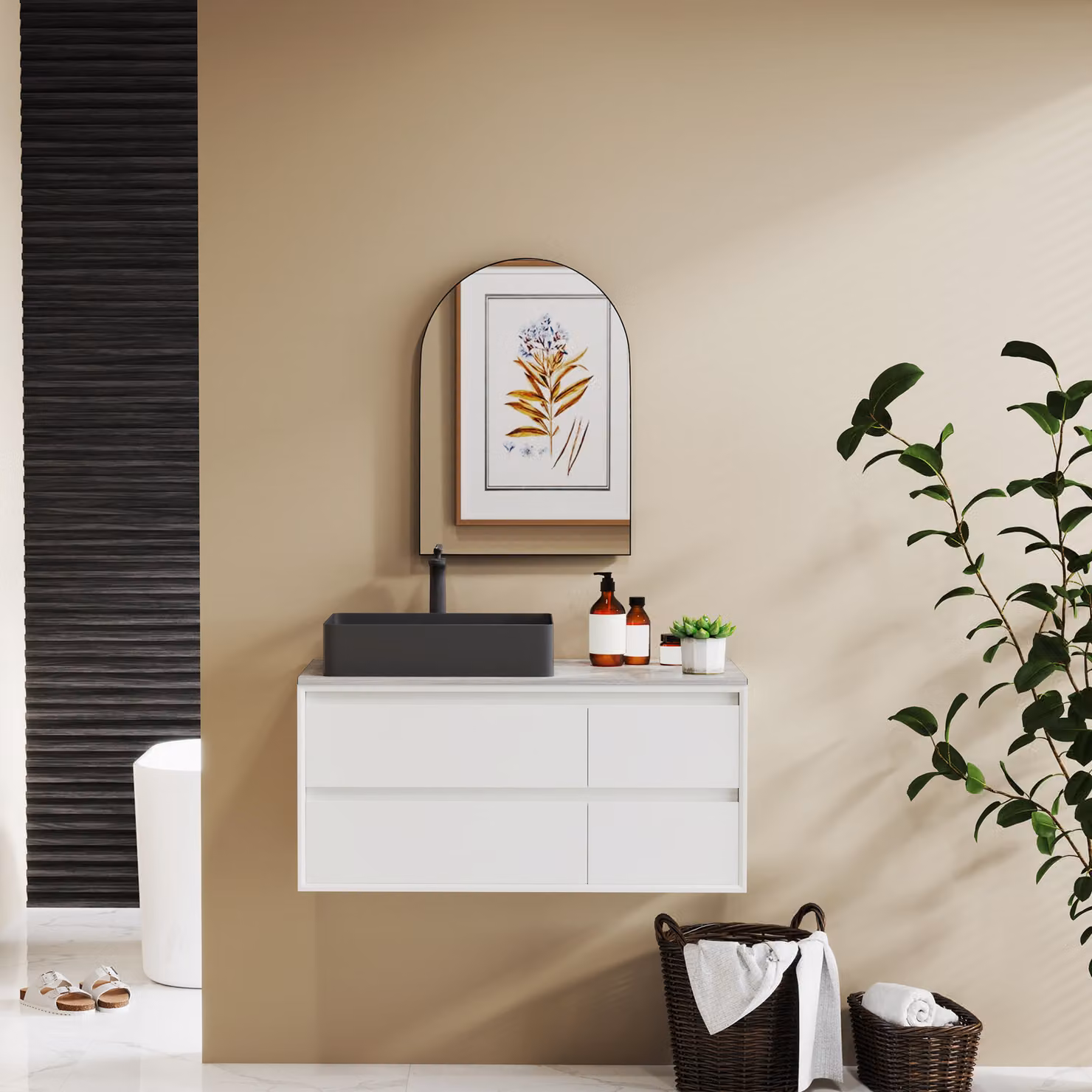 HOMCOM Arched Wall Mirror in Black, W: 50 cm, H: 70 cm – 4