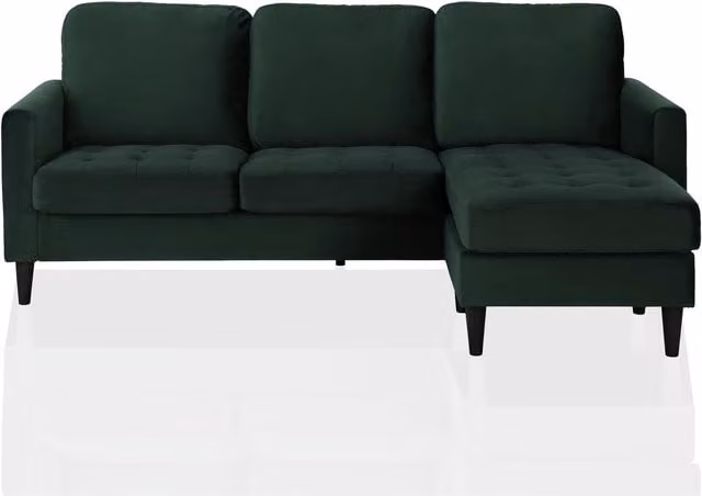 CosmoLiving CL Strummer Reversible L-Shape Sectional Sofa in Green Velvet