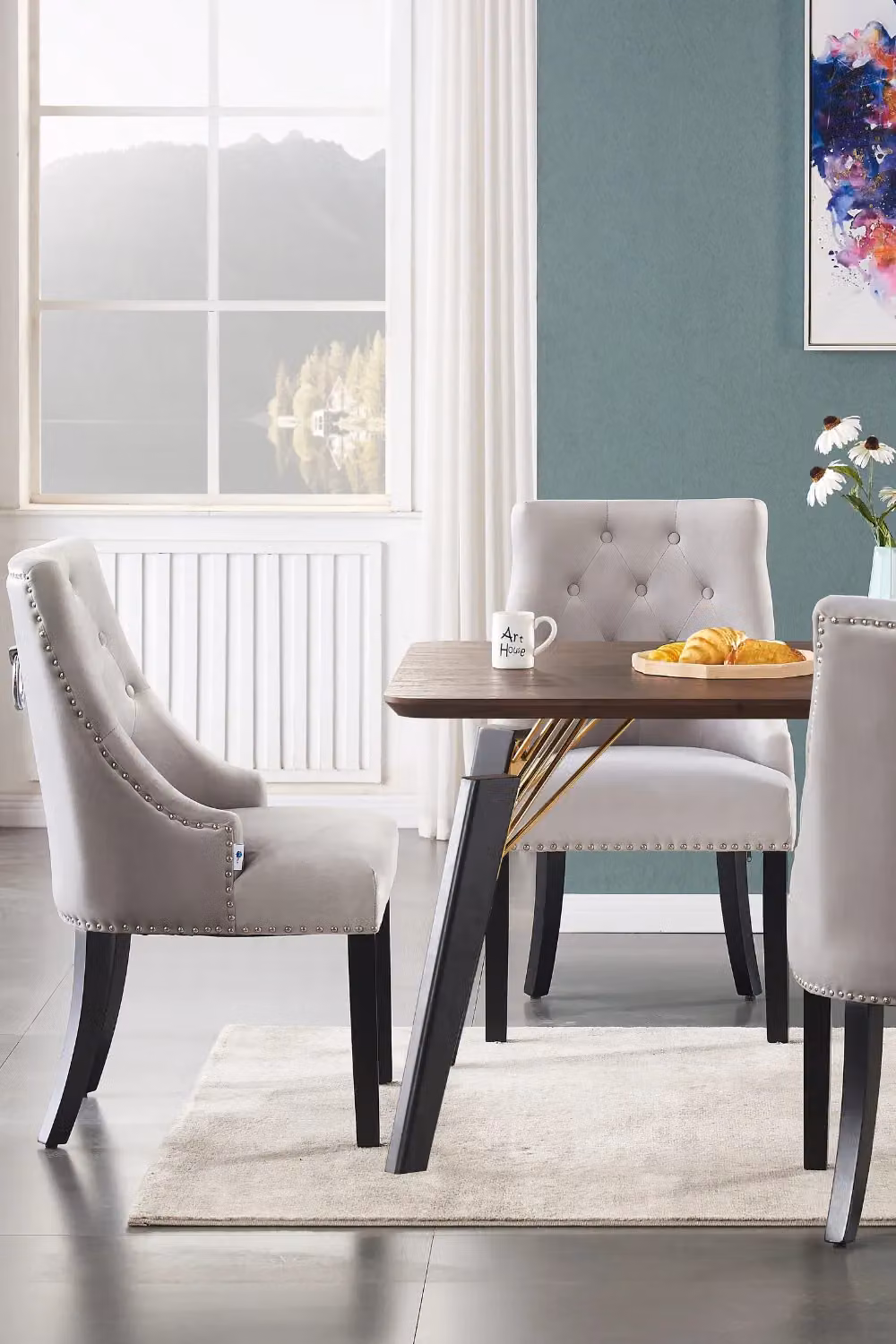 Life Interiors Set of 4 Velvet Dining Chairs in Grey – 5