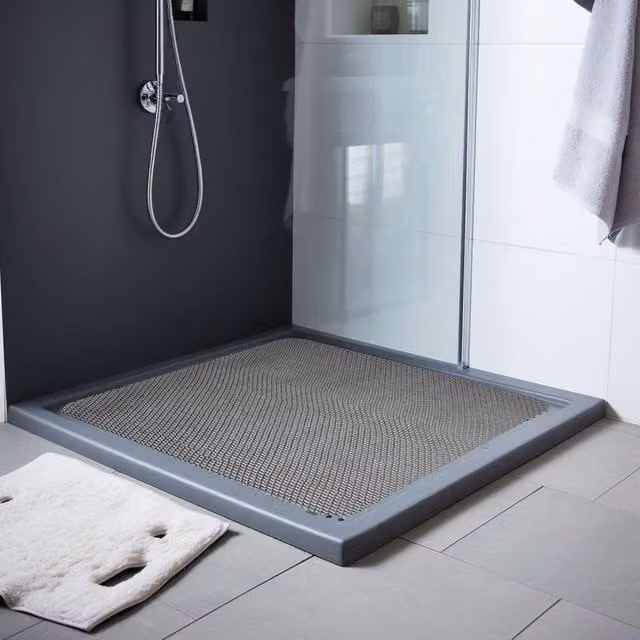 Nicoman Reversible Non-Slip PVC Shower Mat in Grey and Brown, Square 53 x 53 cm – 1