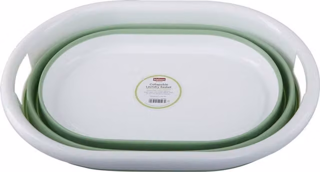 Orsina Collapsible Plastic Laundry Basket with Handles in Green and White