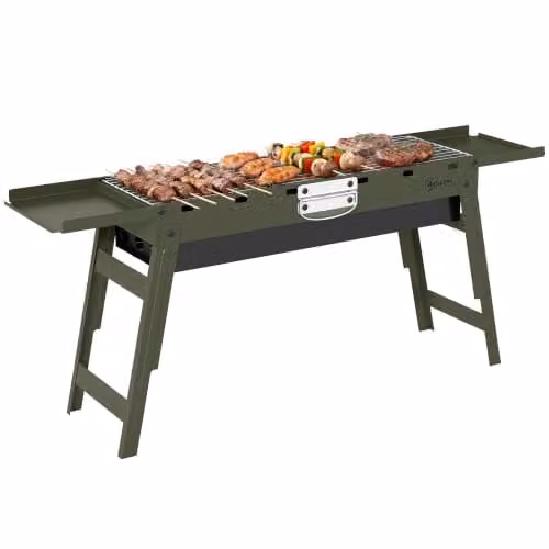 Outsunny Portable Foldable Charcoal BBQ Grill in Green with Stainless Steel Tabletop