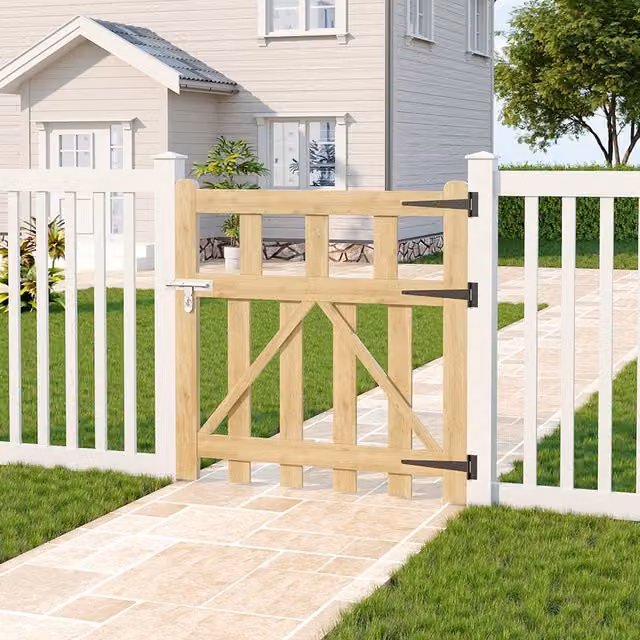 Darphe Wooden Garden Gate with Chevron Bracing in Yellow, Width: 90 cm