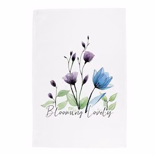 Purely Home Blooming Lovely Floral Panama Cotton Kitchen Tea Towel, Multicolour Purple, Blue and Green, W: 67 cm, H: 45 cm
