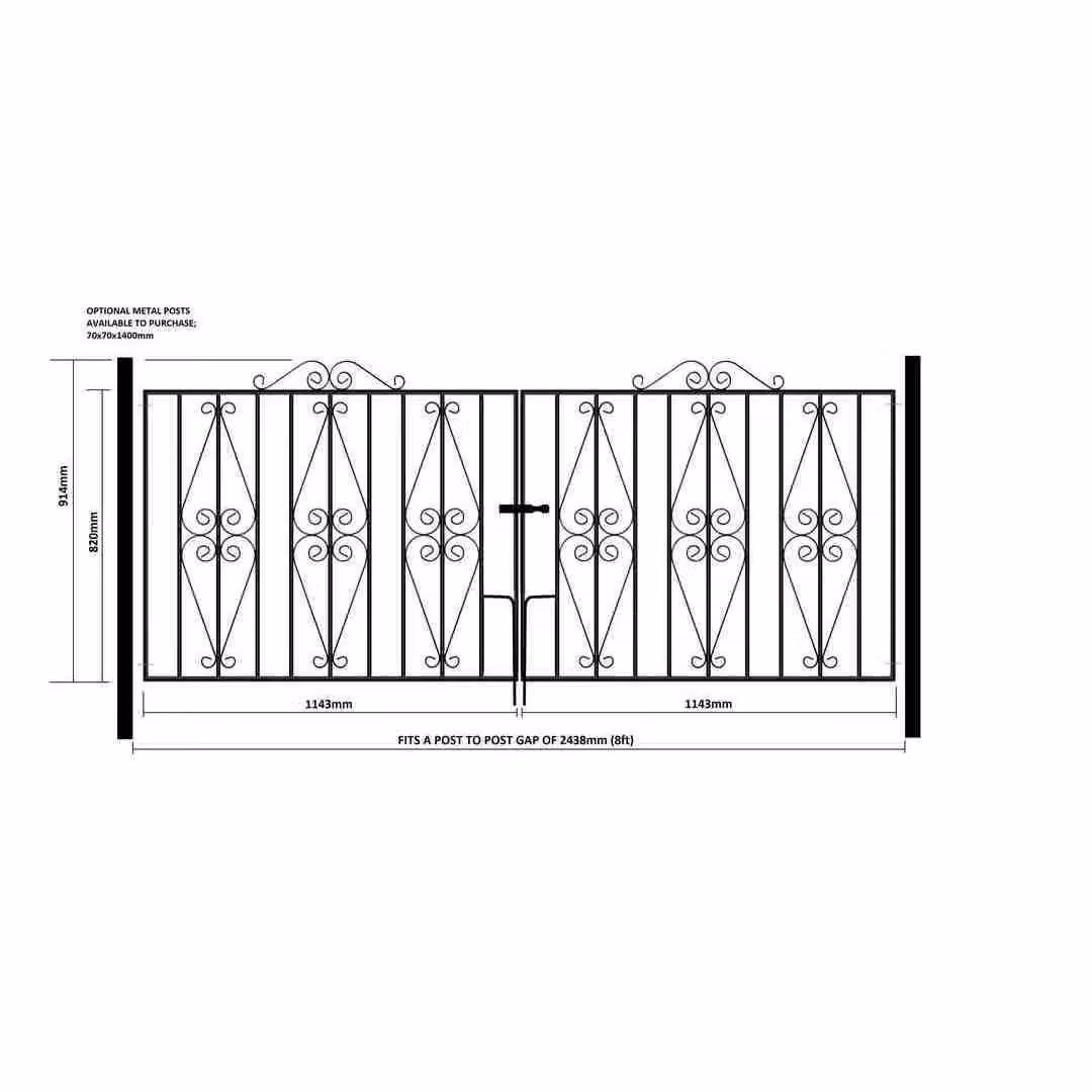 Burbage Iron Craft Stirling Scroll Double Driveway Swing Gate in Black, W/H: 243.8 x 91.4 cm – 2