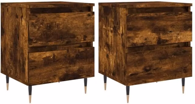 Berkfield Home Set of 2 Smoked Oak Bedside Cabinets, Brown, W/D/H: 40 x 35 x 50 cm – 1