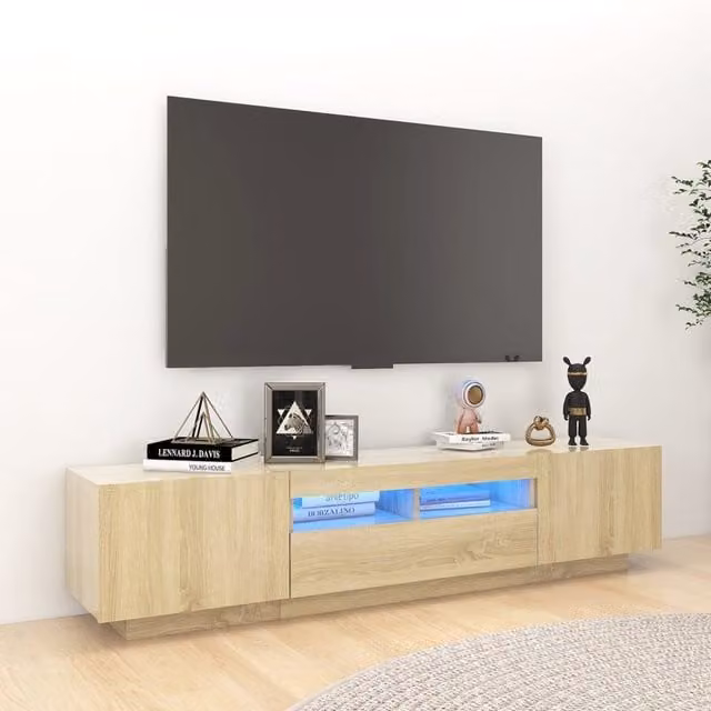 Berkfield Home Modern TV Cabinet with LED Lights in Sonoma Oak Brown, W/D/H: 180 x 35 x 40 cm