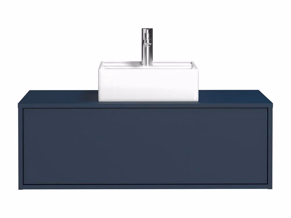 Vente-unique Midnight Blue Wall-Mounted Bathroom Unit with Single Basin and Internal Drawers, W: 94 cm – 2