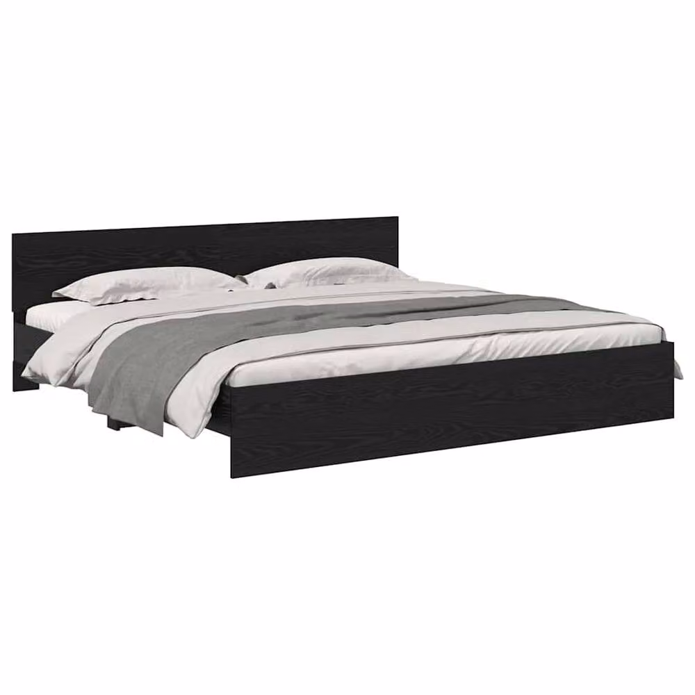 Berkfield Home Modern Bed Frame with Headboard and Under-Bed Lighting in Black Oak, W/D/H: 200 x 200 cm – 3