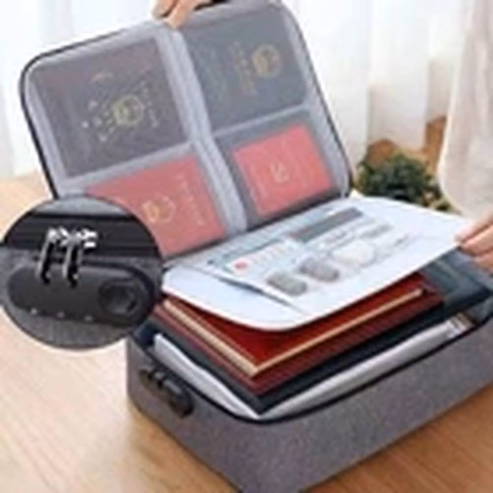 EONLION Waterproof Document Box with Lock, Grey Fabric File Storage Organizer – 4