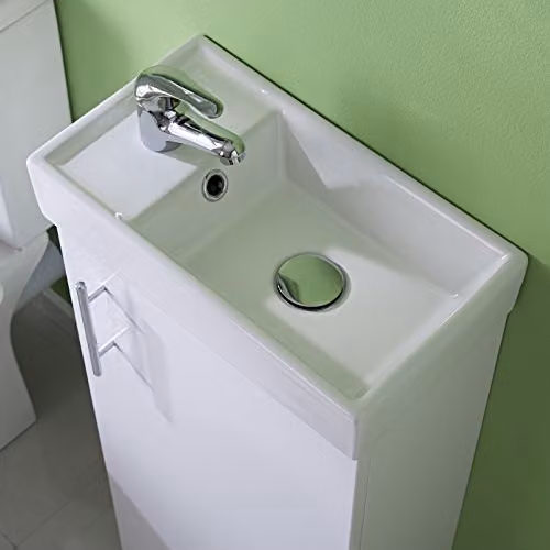 NUIE NVX192 Vault Modern Gloss White Floor Standing Bathroom Single Vanity Unit with Ceramic Basin and Soft Close Doors, Set of 2, H: 78.1 cm, W: 40 cm, D: 22.2 cm – 2
