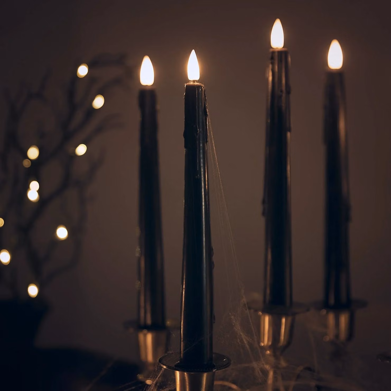 TruGlow Black Dripping Wax LED Taper Candles with Remote Control, Set of 4