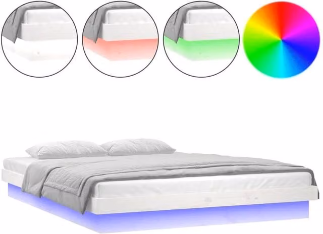 Berkfield Home Solid Wood LED Bed Frame in White with Under-Bed Lighting and USB Charging Port, W/D/H: 140 x 190 cm