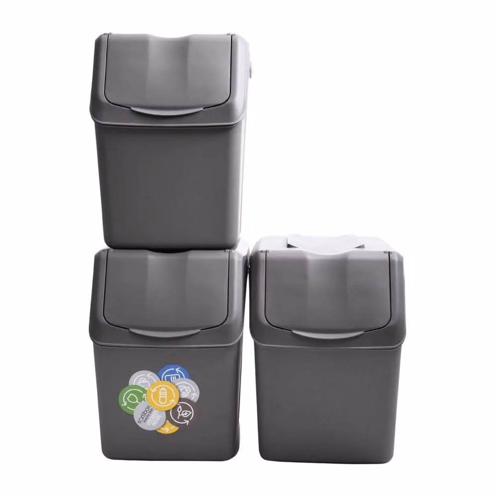 FLAVORA 3x 20L Segregation Bin in Grey with Flip Lid, W/D/H: 100 x 15 x 15 cm – 2
