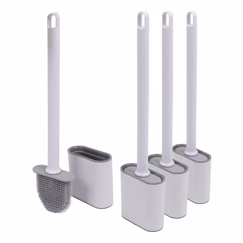 Harbour Housewares Pack of 4 Wall-Mounted Silicone Toilet Brush and Holder Sets in White