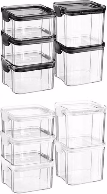 FLAVORA 5-Piece Airtight and Leakproof Plastic Food Storage Container Set in Black and Transparent