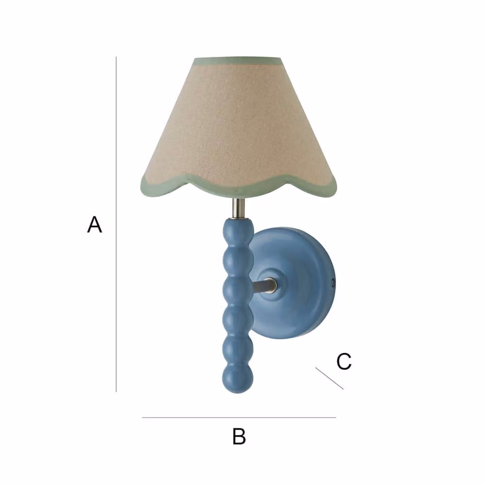 ValueLights Bobbins Pair of Blue Wall Lights with Green Fabric Shades and Bulbs – 4