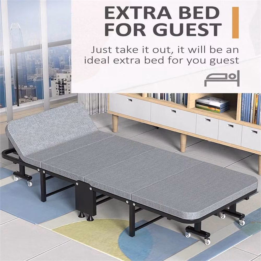 NESTLUNE Single Folding Guest Bed with Padded Foam Mattress in Grey – 4