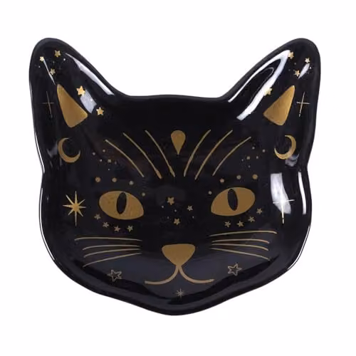 Something Different Wholesale Magick Black Cat Face Ceramic Trinket Dish in Black