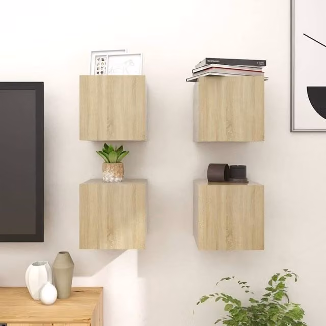 Berkfield Home Set of 4 Wall Mounted TV Cabinets in Sonoma Oak Brown, W/D/H: 30.5 x 30 x 30 cm – 1