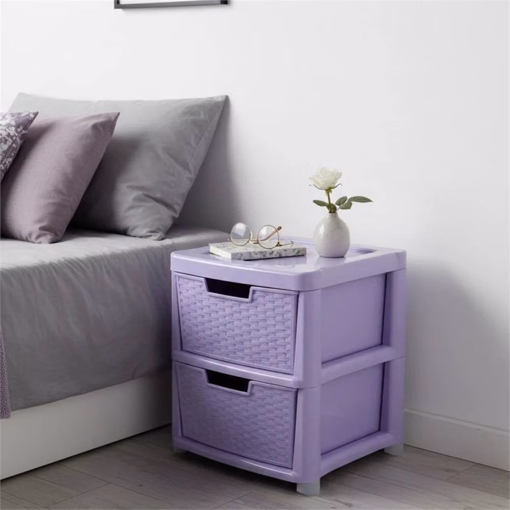 VOGREX 2 Tier Plastic Organizer Cabinet in Purple Rattan Style with Castors – 2