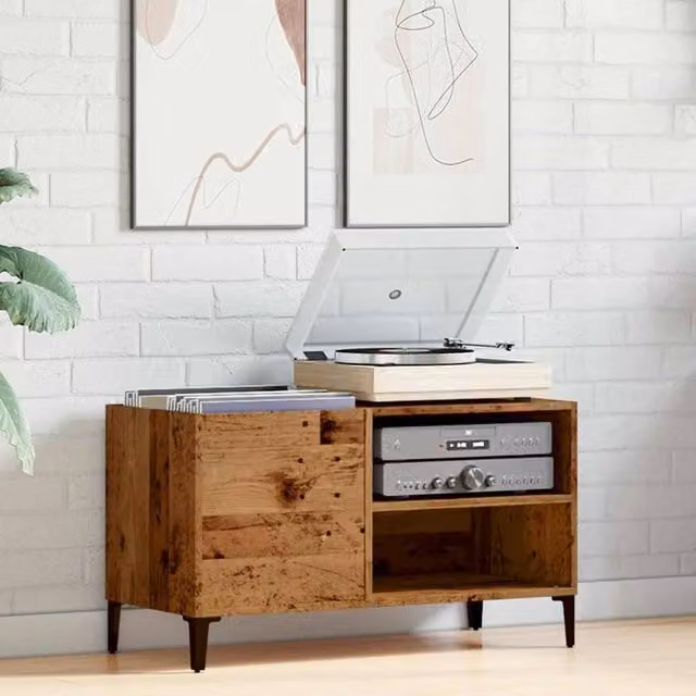 Berkfield Home Old Wood Record Cabinet in Brown, W/D/H: 84.5 x 38 x 48 cm – 1